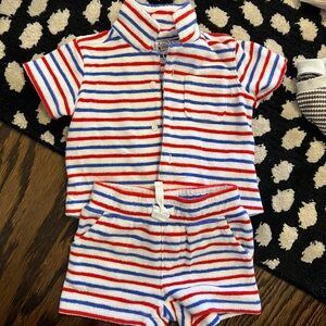 Janie and Jack Red and Blue Striped Kids Matching Set
